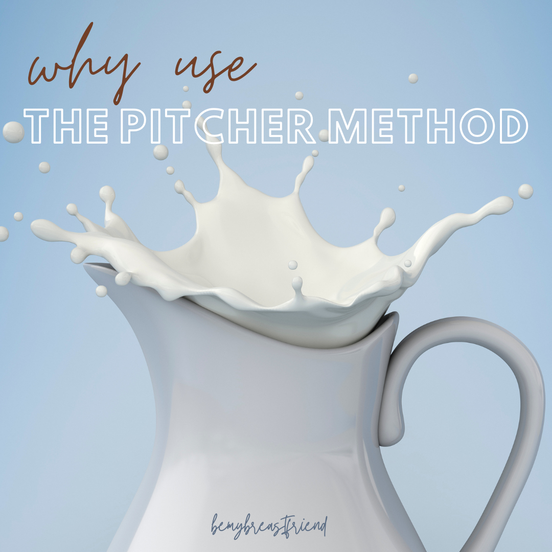 Pitcher method for storing breastmilk. Use this for making bottles